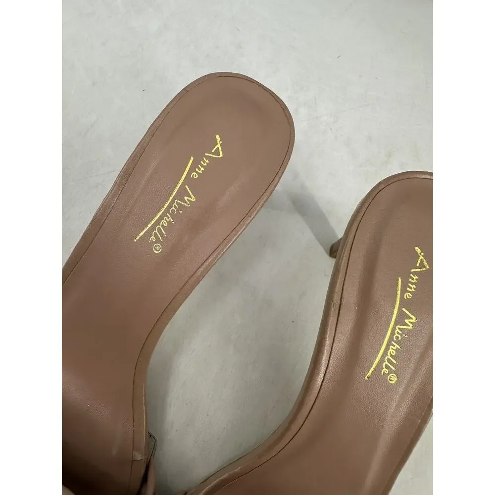 Anne Michele Size 8.5 Women Braided Strep Heels Shoes Sandals Beige